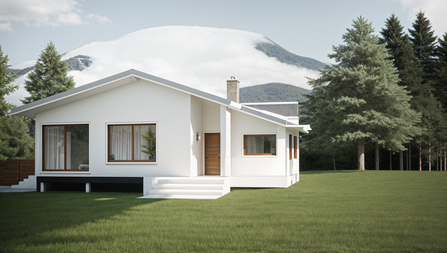 Modernist Exterior Shot White Wall Is The Side Of The Cabin Not The