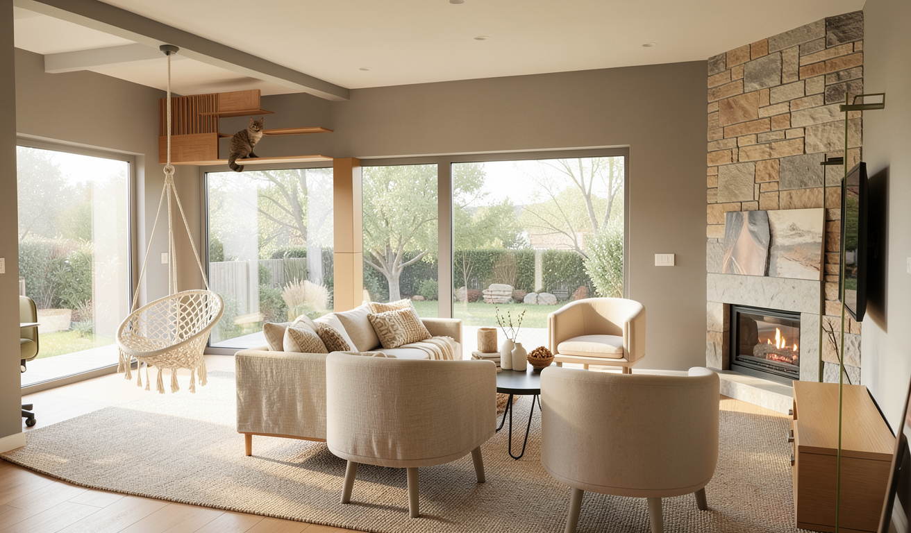 create a cozy modern living room with a minimalist design the room ...