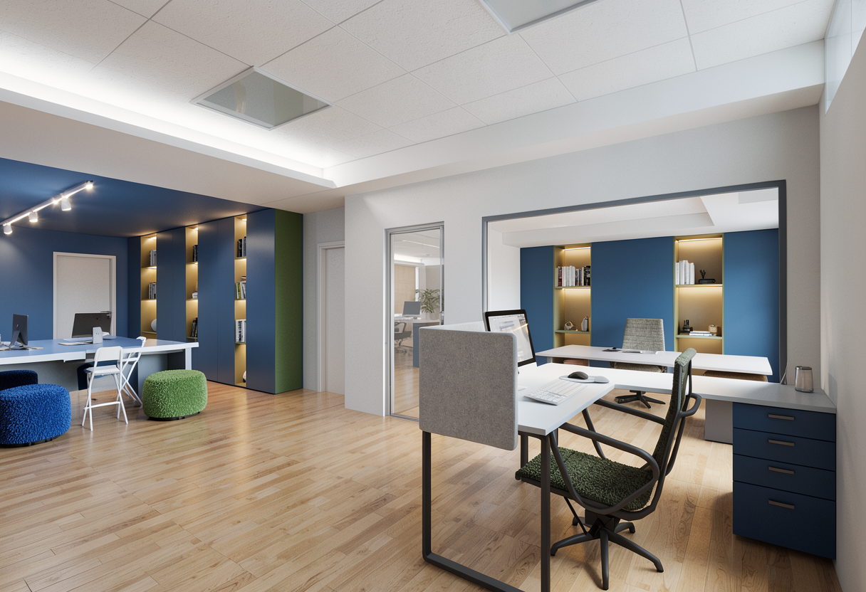 create a high quality realistic render of a professional workspace with ...