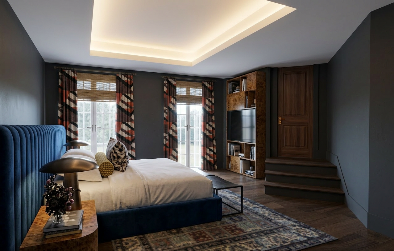 enhanced interior lighting white stone texture on walls