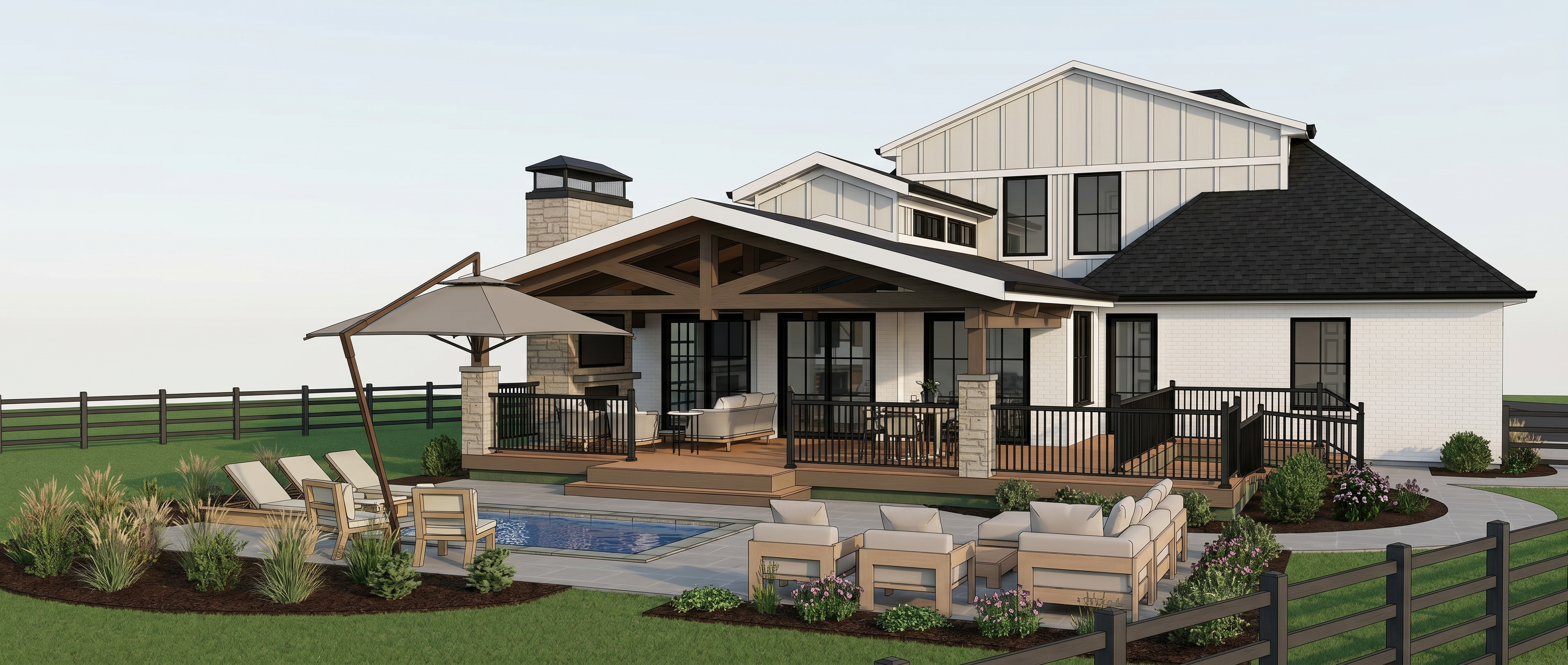 render updated revit model into a high end realistic rear yard ...