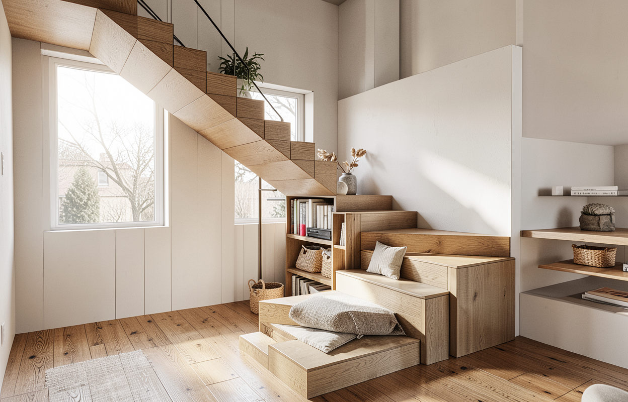 down of the stairs make a nice storage place