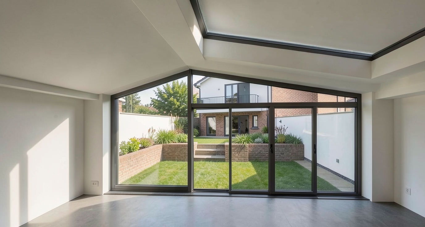 the is an interior architectural render looking from inside the ...