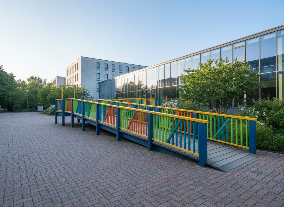 exterior shot create a wood ramp architecture