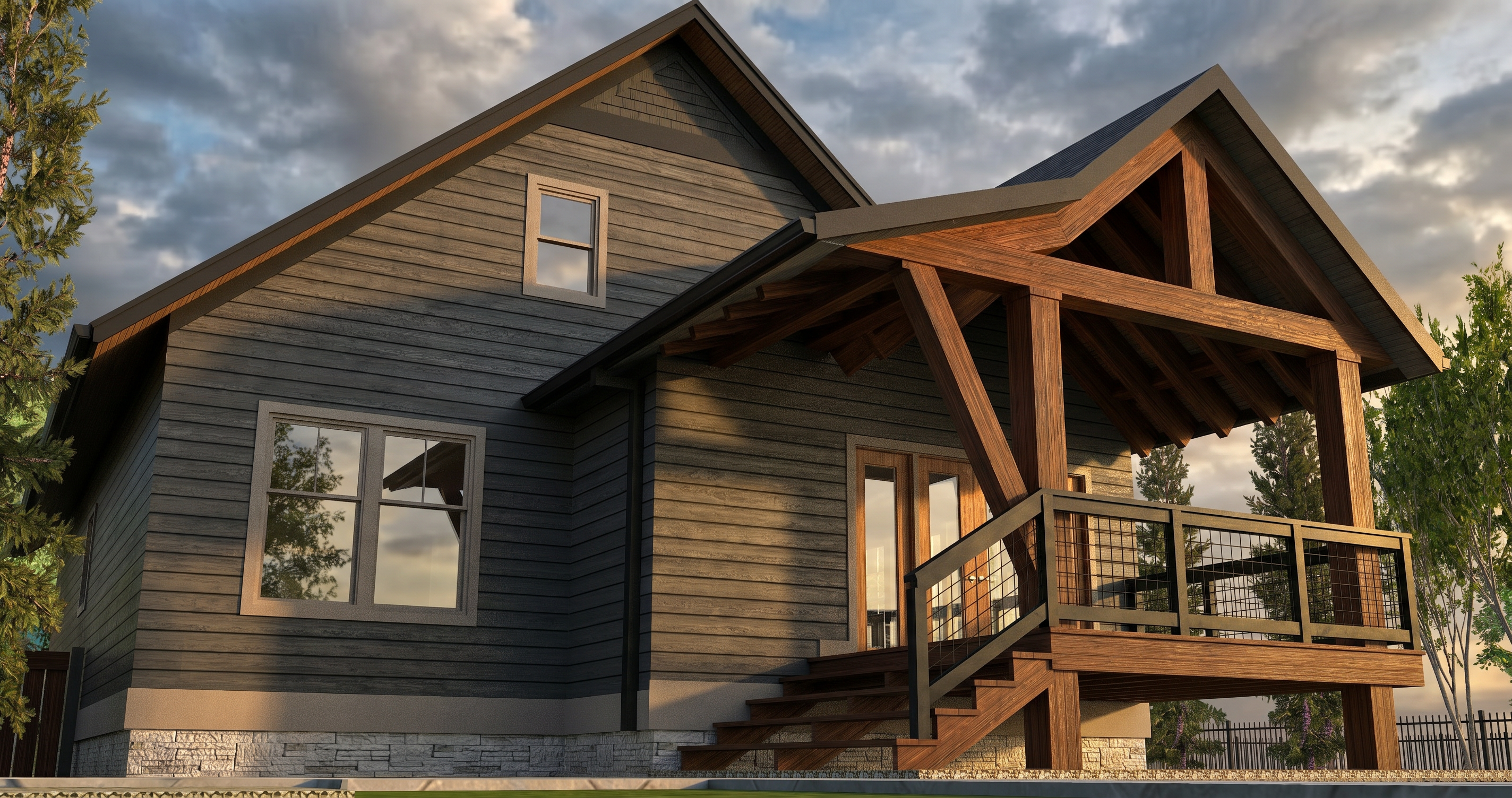 classical exterior shot create a wood ramp architecture